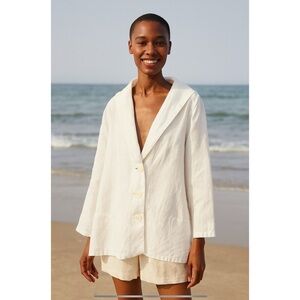 BLANQUE 100% LINEN TOPPER BLAZER HOODY 0-S WHITE LAGENLOOK OVERSIZED BEACHY